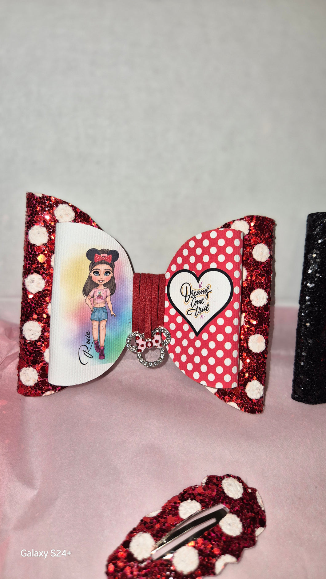 Minnie Mouse inspired personalised Red Polka Dot Bow