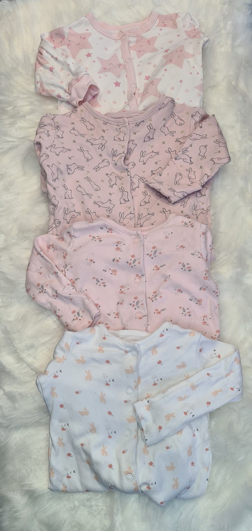 Girls 0-3 Months - Set of 4 Mixed - Pink and White - Babygrow Bundle