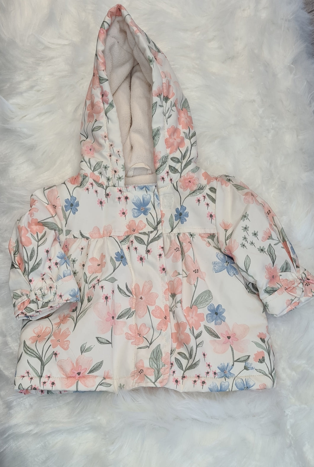 Girls 0-3 Months - White Padded Flower Coat