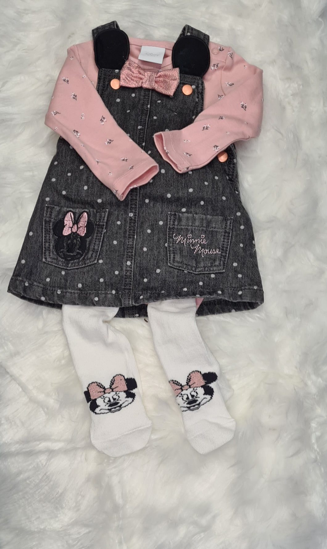Girls 0-3 Months - Disney - Pink Minnie Mouse Vest - Dress and Tights Set