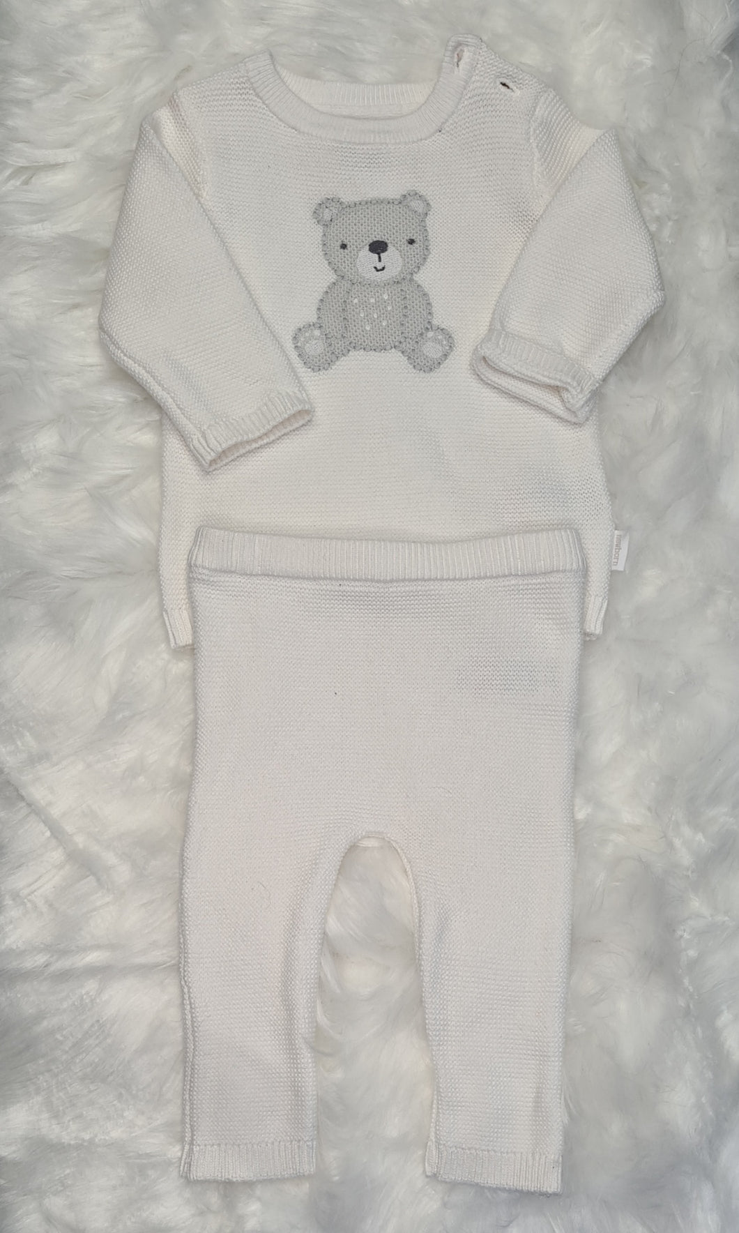 Girls 0-3 Months - White F & F Pram Teddy Set - Jumper and Trousers