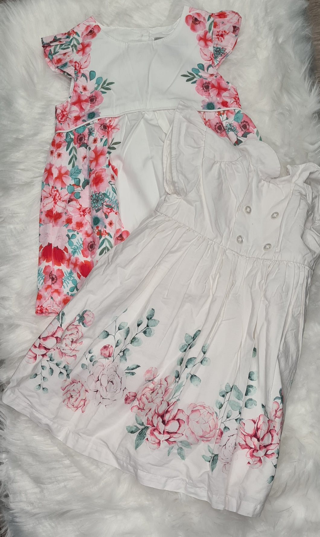 Girls 9-12 Months - White Short Sleeve Dresses - 2 Set