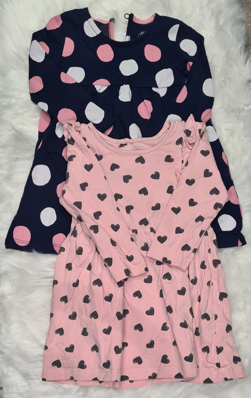 Girls 9-12 Months - Bundle of Two Spotty Dresses - Blue and Pink