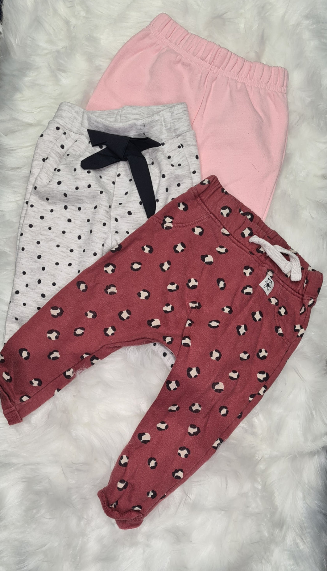 Girls 6-9 months - Set of 3 Joggers - Pink, White and Red