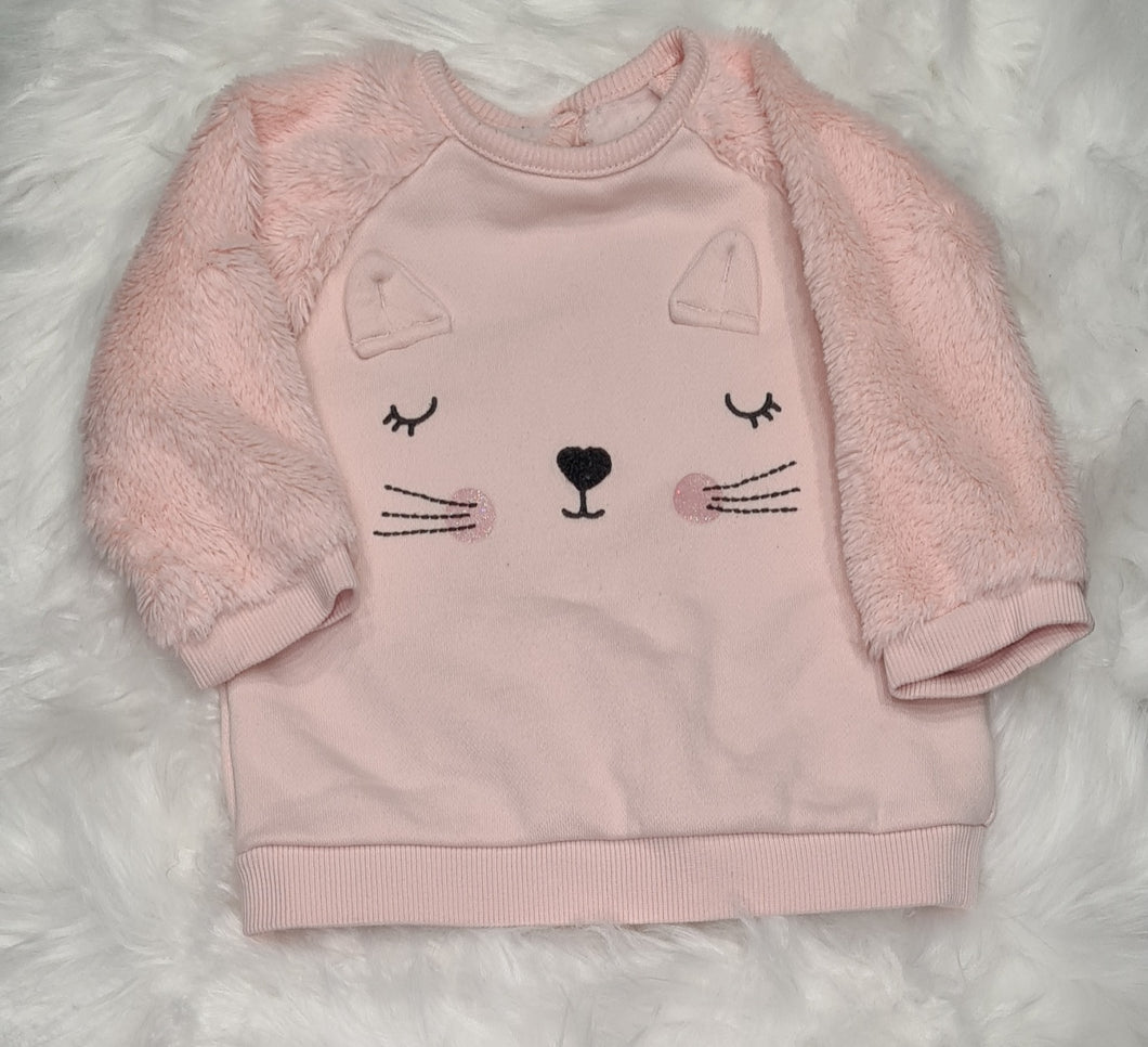 Girls 6-9 month - Pink Fluffy Cat Jumper