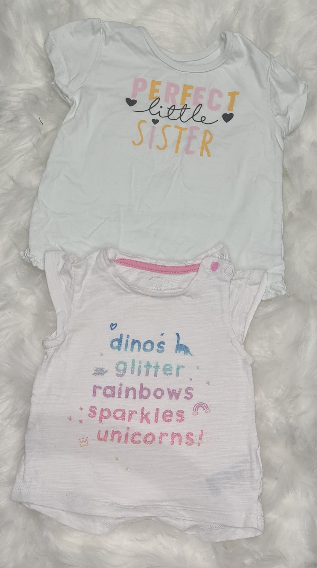 Girls 6-9 months - set of 2 Glitter Tops - Sister and unicorn