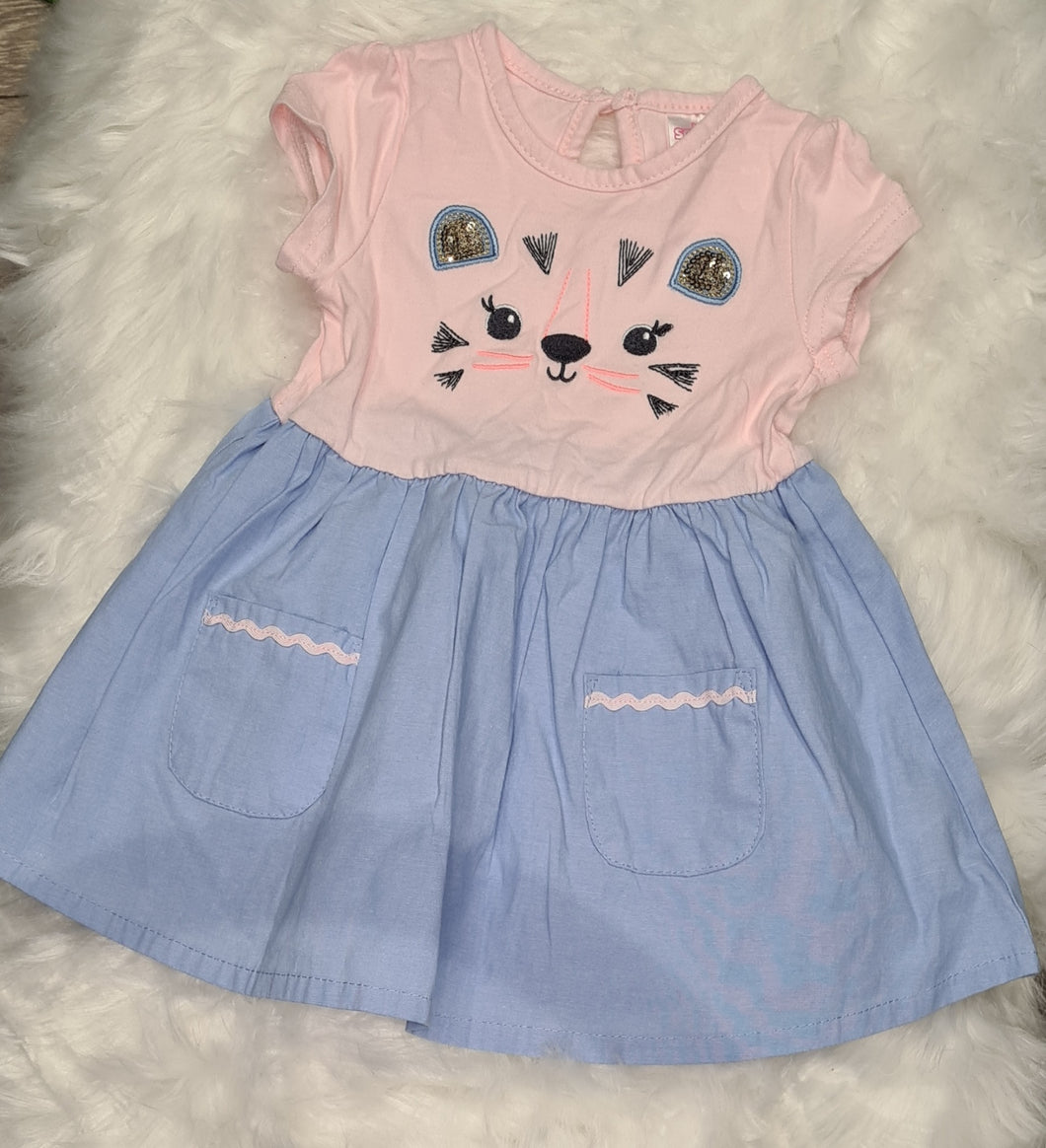 Girls 6-9 month - Denim Pink Animal Dress