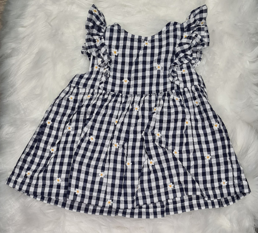 Girls 6-9 months - Black Gingham Daisy Dress