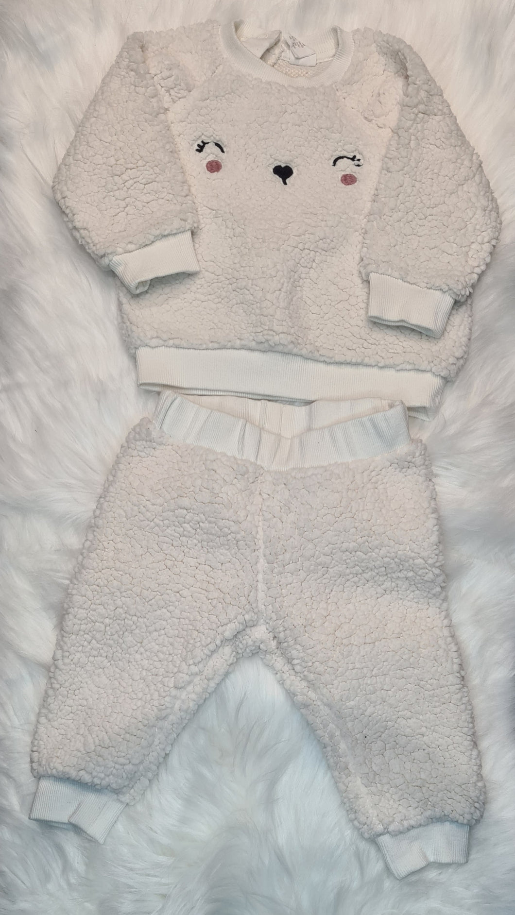 Girls 3-6 Months - White Fluffy Bunny Rabbit Pyjamas Set