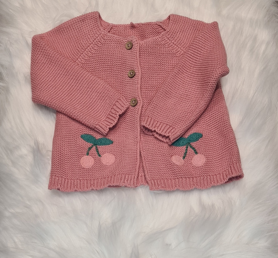 Girls 3-6 Months - Chunky Knit Pink Cherry Cardigan