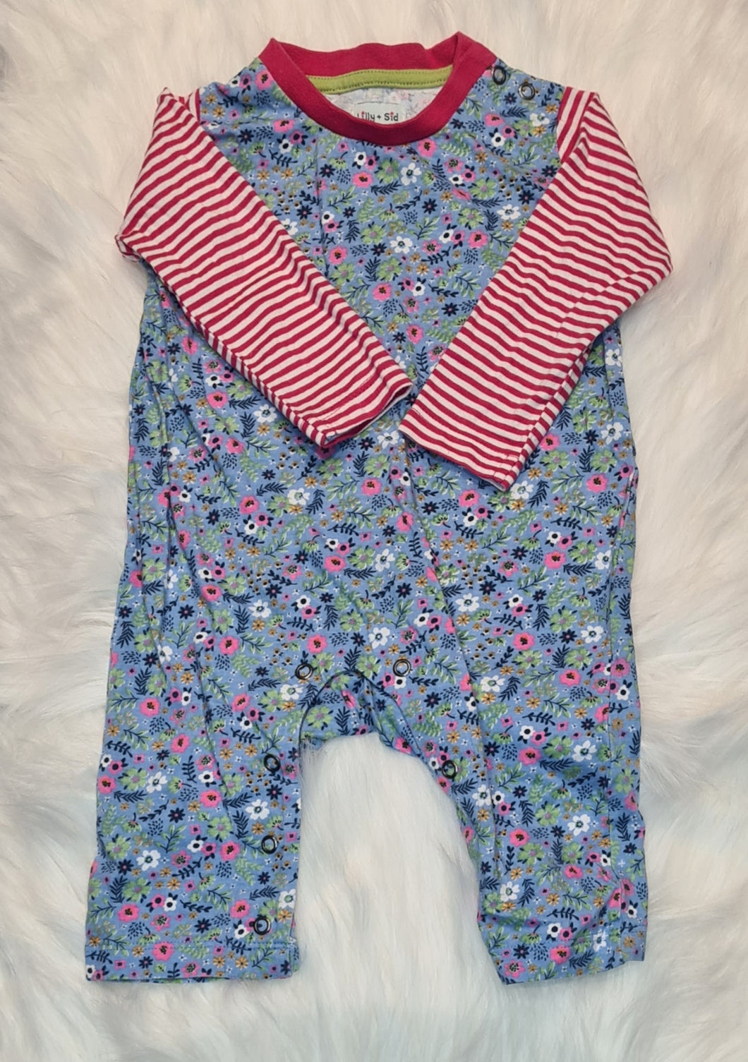 Girls 3-6 Months - Lilly & Sid - Blue and Red Striped Flowery Romper