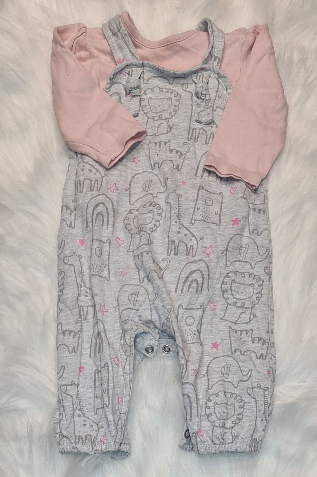 Girls 3-6 Months - Pink and Grey - Lion Romper