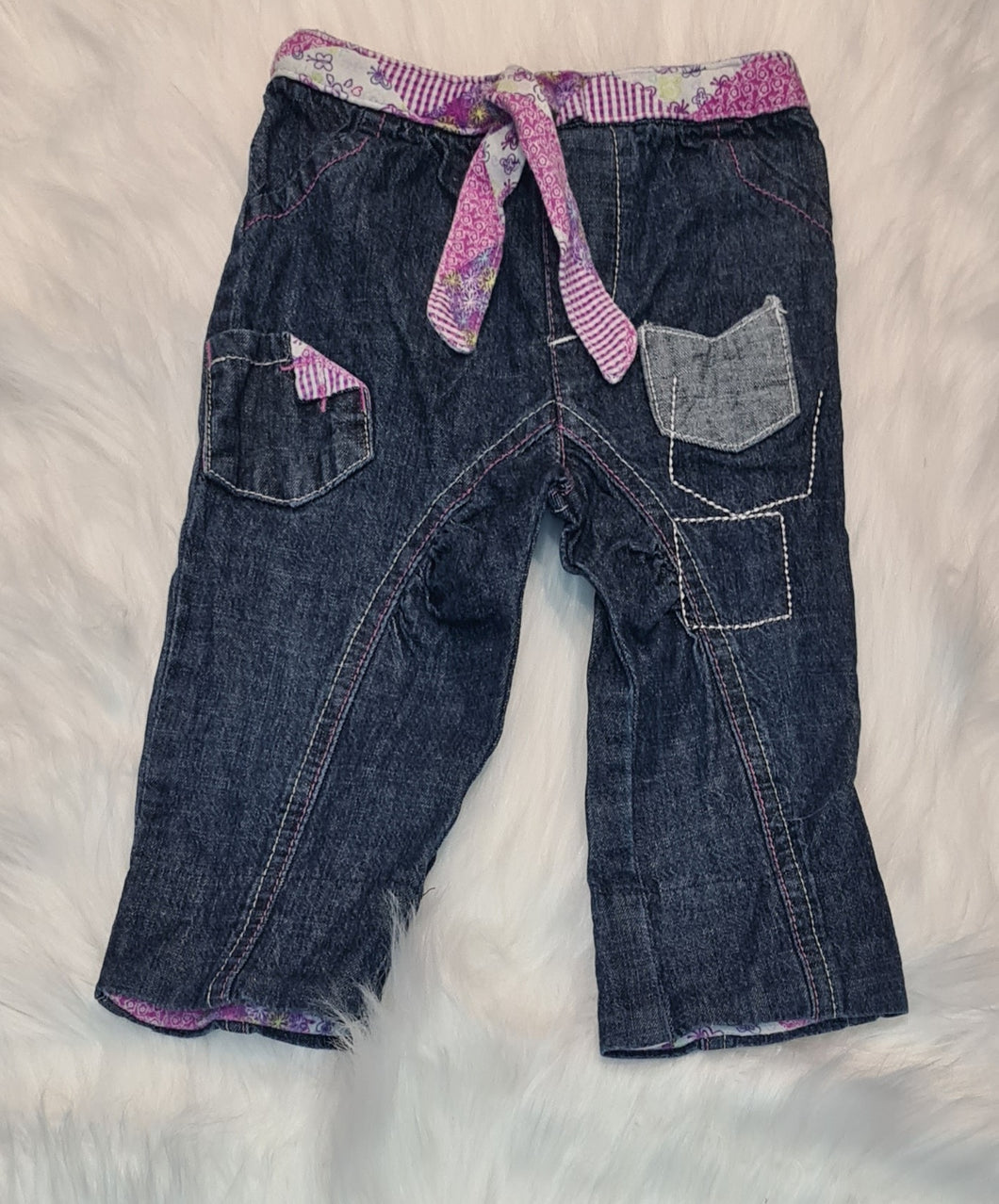 Girls 3-6 Months - Navy Jeans with Purple Belt