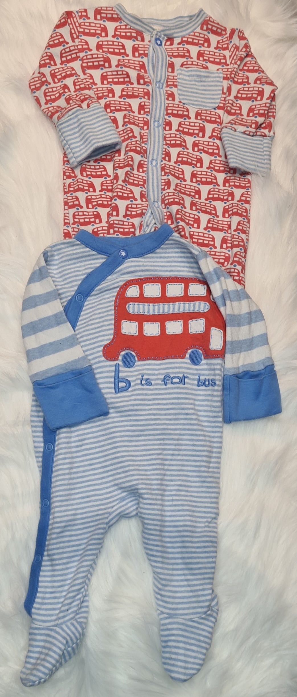 Boys 0-3 months Set Of 2 Bus Baby Grows