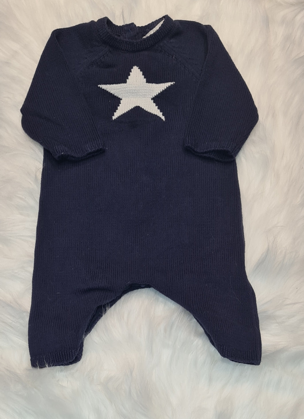 Boys 0-3 Months - Blue Star Knitted Romper