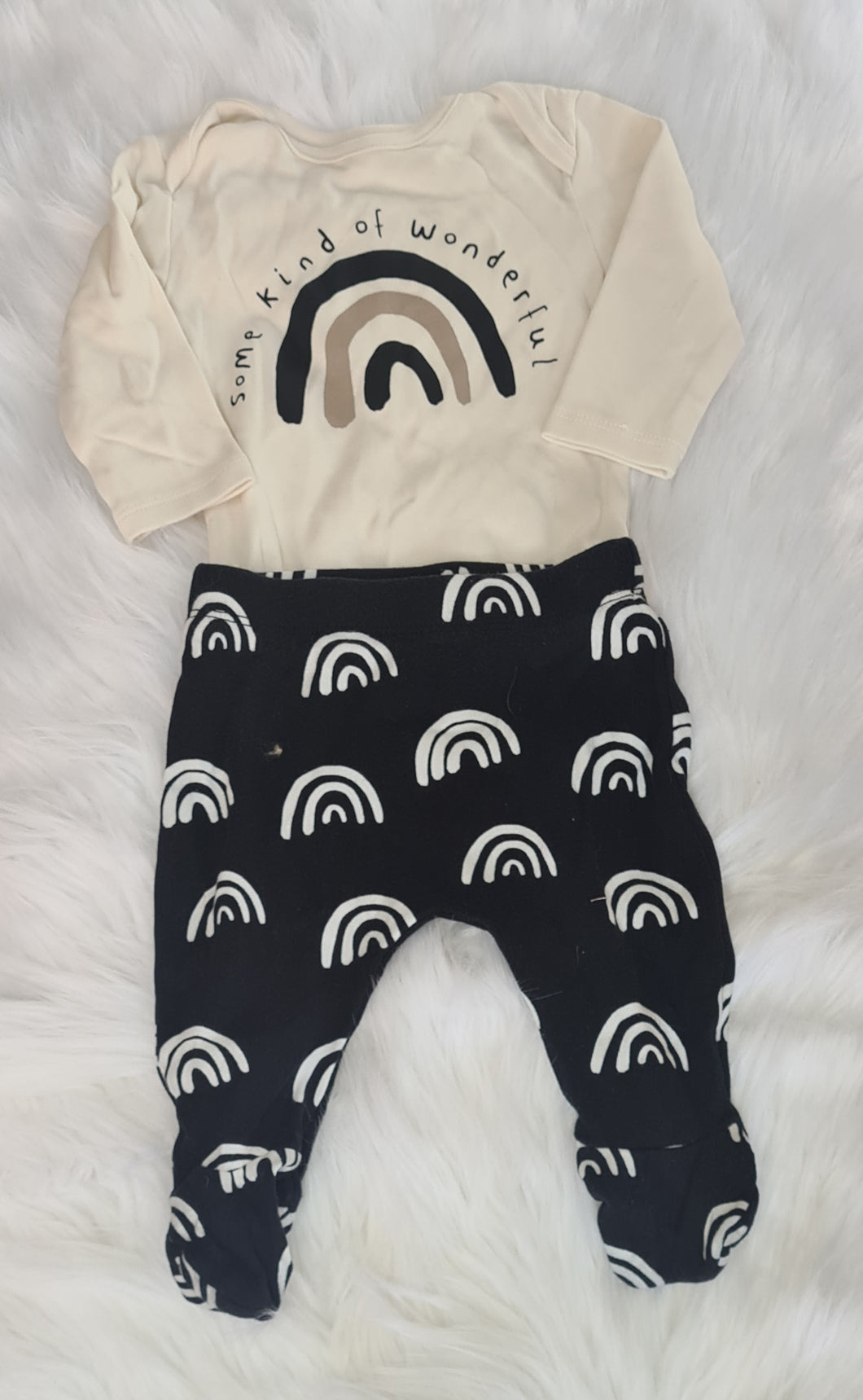 Boys 0-3 months - Rainbow Print Black and White Top and Joggers Set
