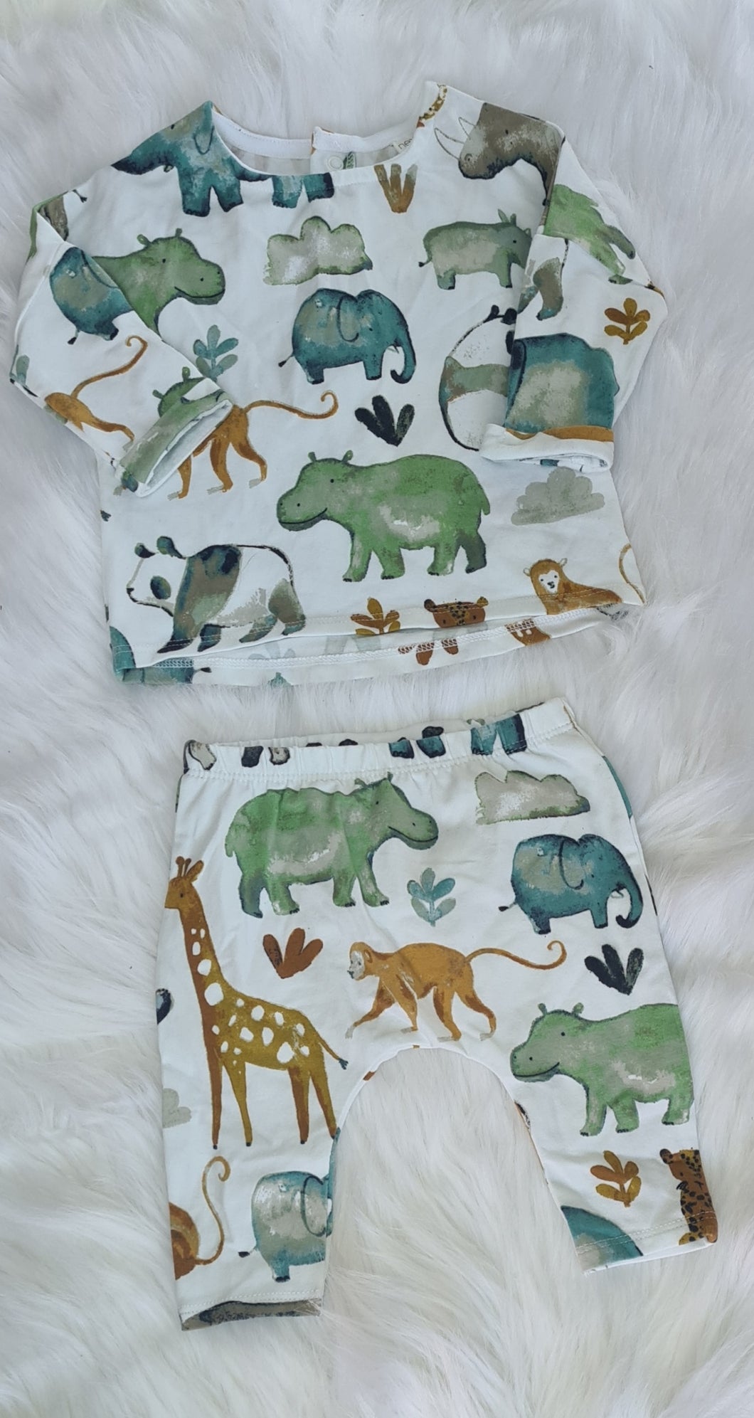 Boys 0-3 Months - White Safari Print Top and Leggings Set