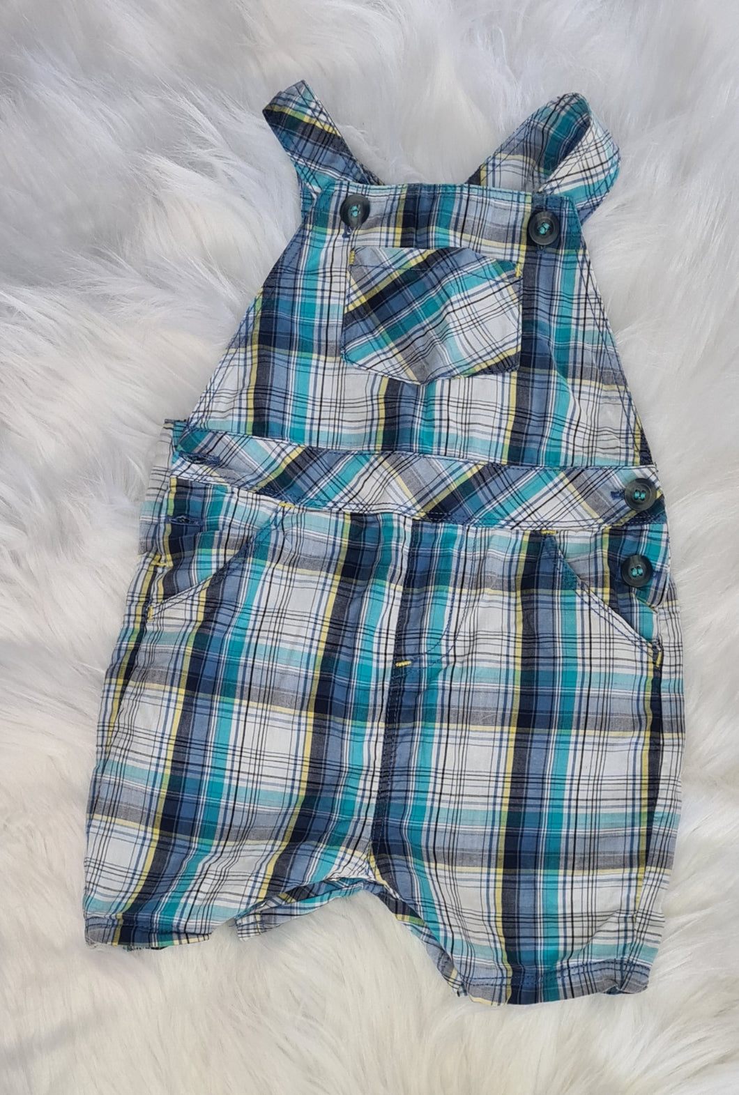 Boys 3-6 Months - Blue Chequered Dungaree Shorts