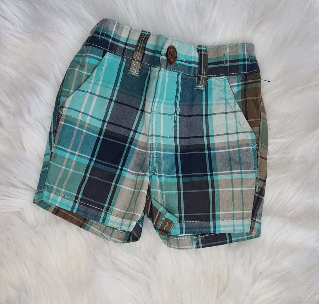 Boys 3-6 Months - Chequered Turquoise Shorts
