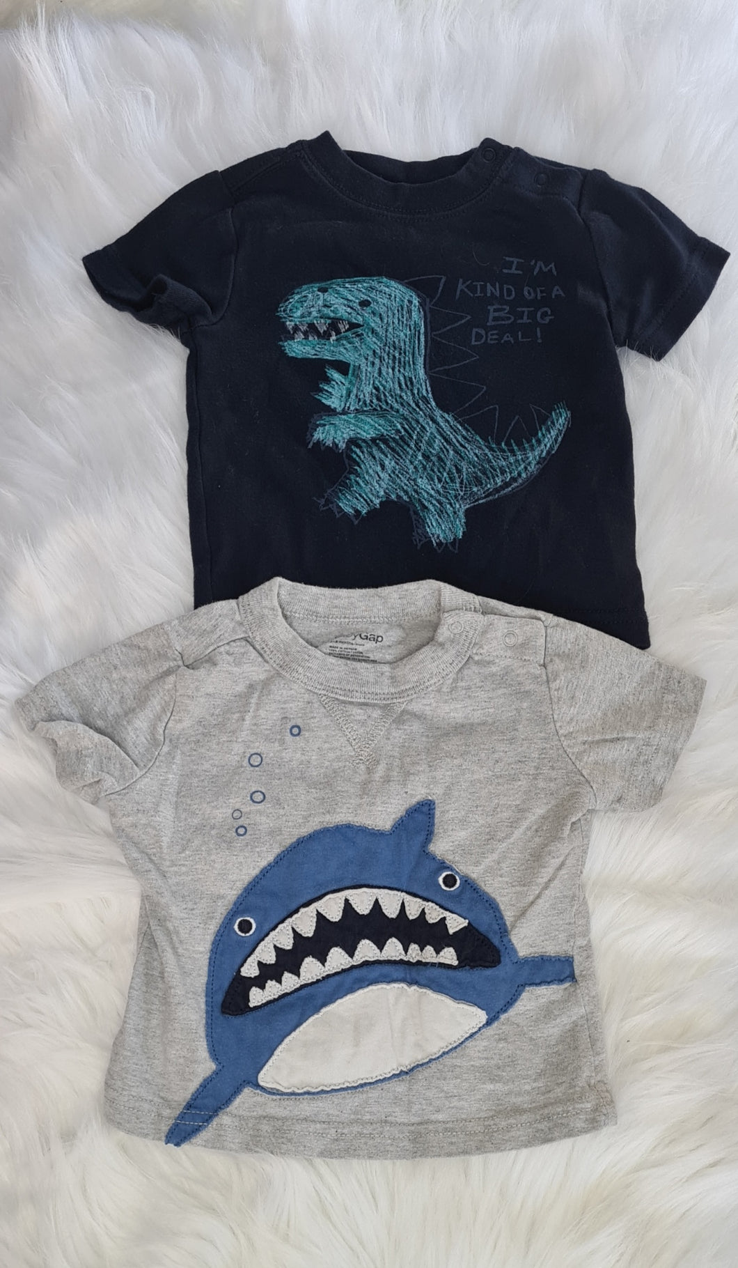 Boys 3-6 Months - GAP - 2 T-Shirts - Shark and Dinosaur