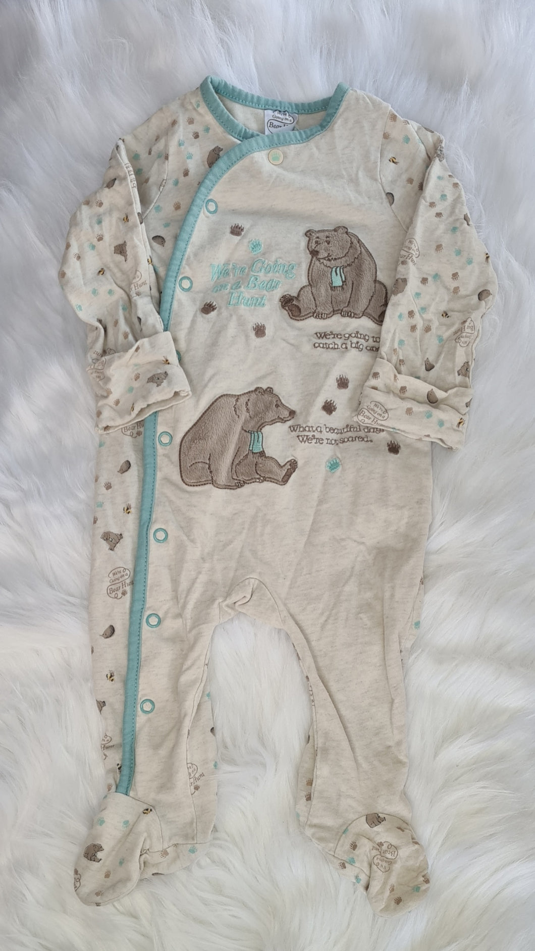 Boys 3-6 Months - Bear Hunt - Bear & White Thick Babygrow