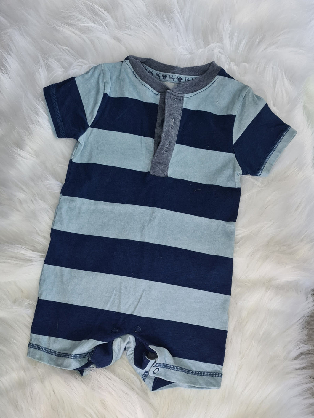 Boys 3-6 Months - Blue & Navy Stripy Romper