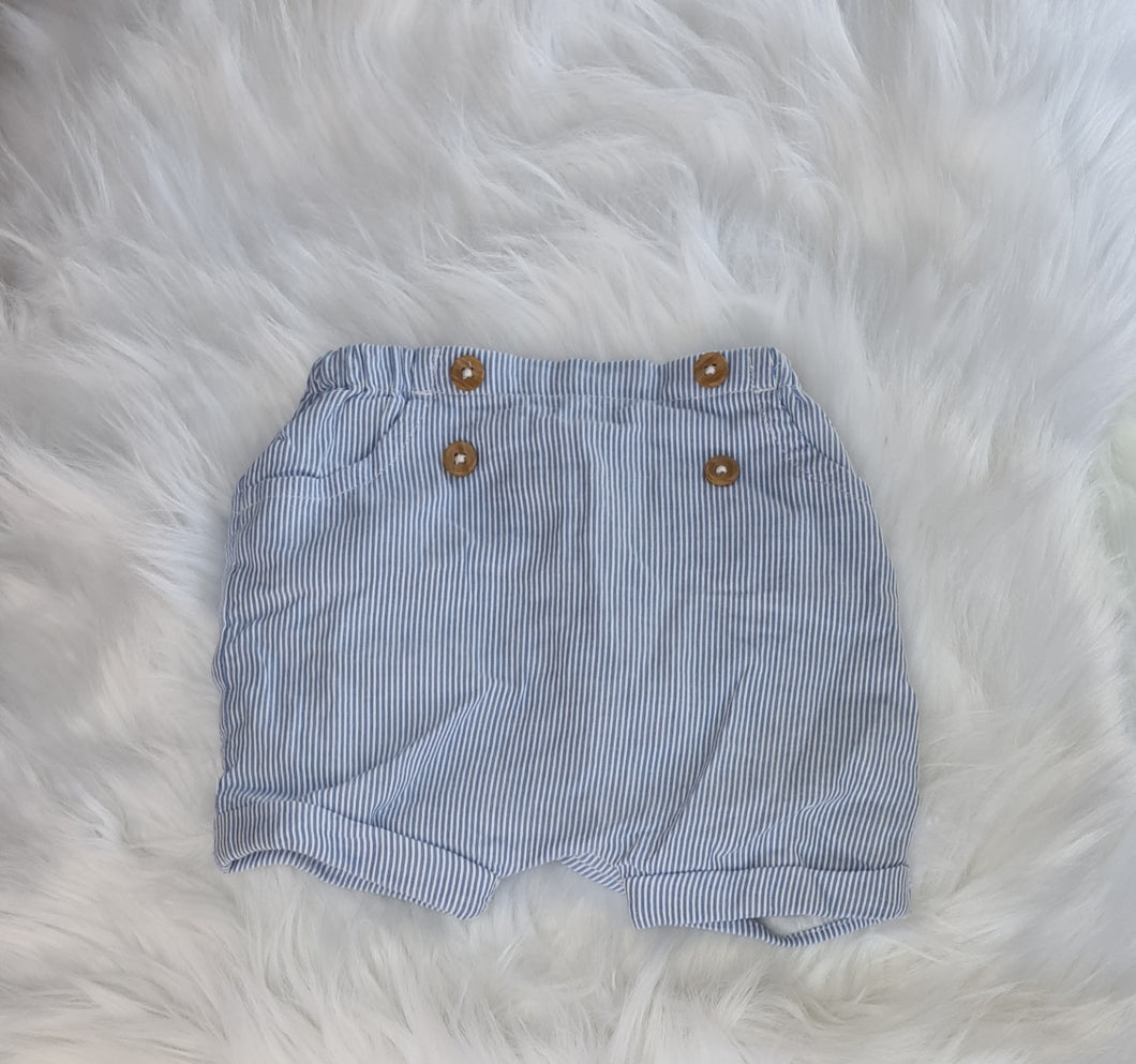 Boys 3-6 Months - Blue and White Pin Stripe Button Shorts