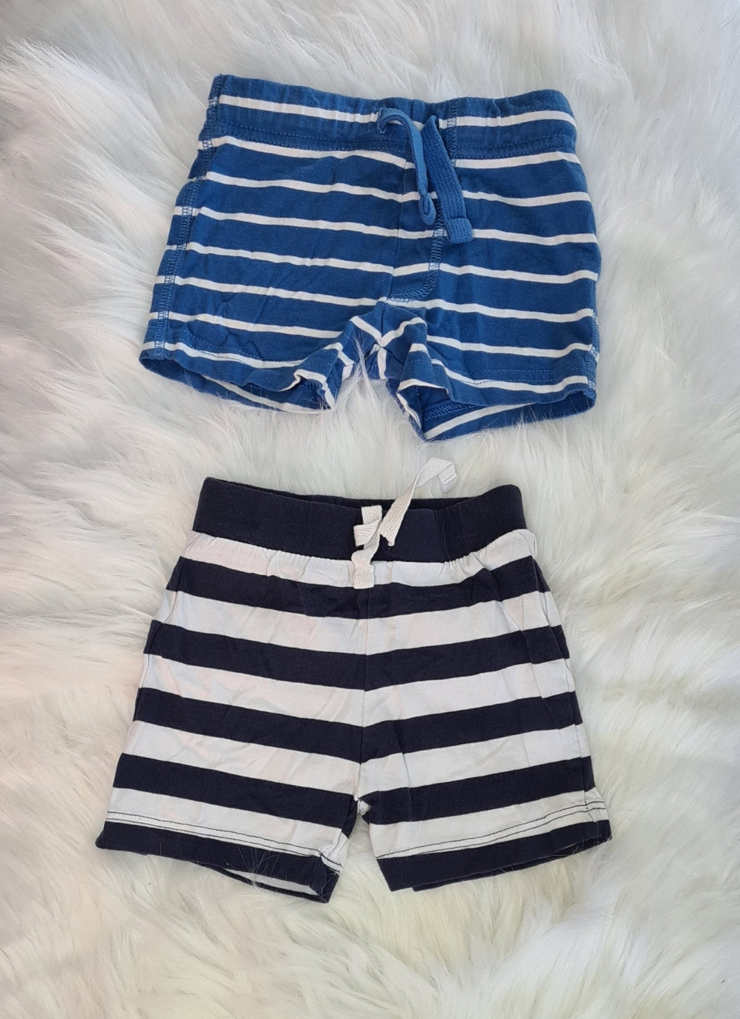 Boys 3-6 Months - 2 Piece Set of Shorts - Blue and Black Striped
