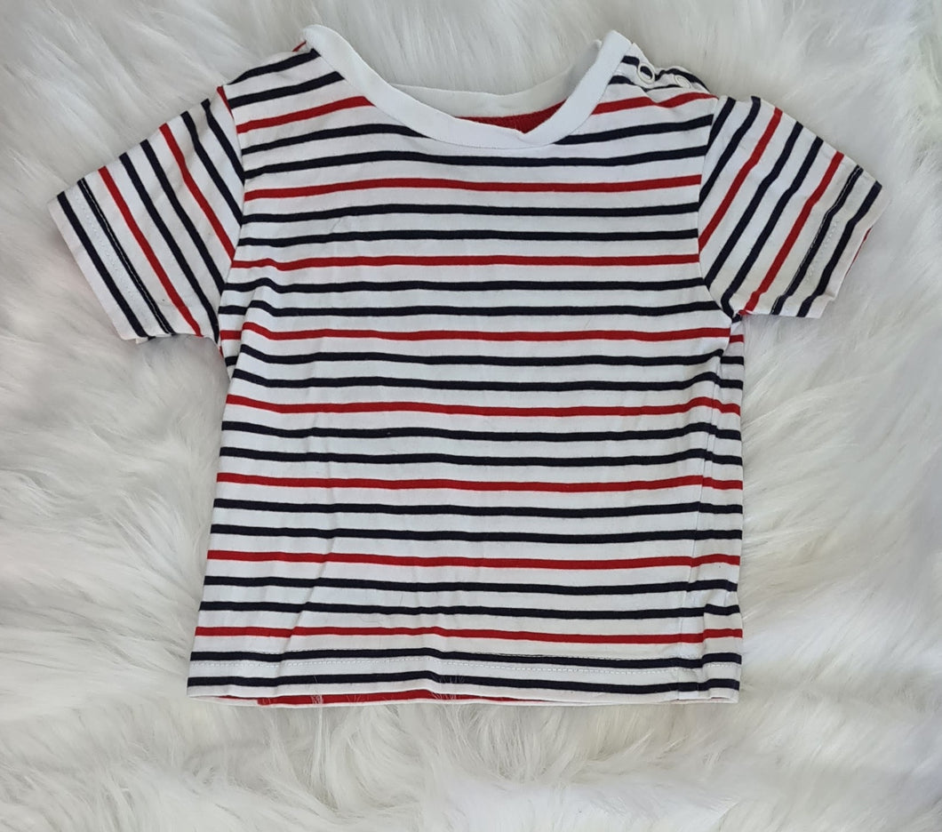 Boys 3-6 Months - Red and Green Stripy T-Shirt