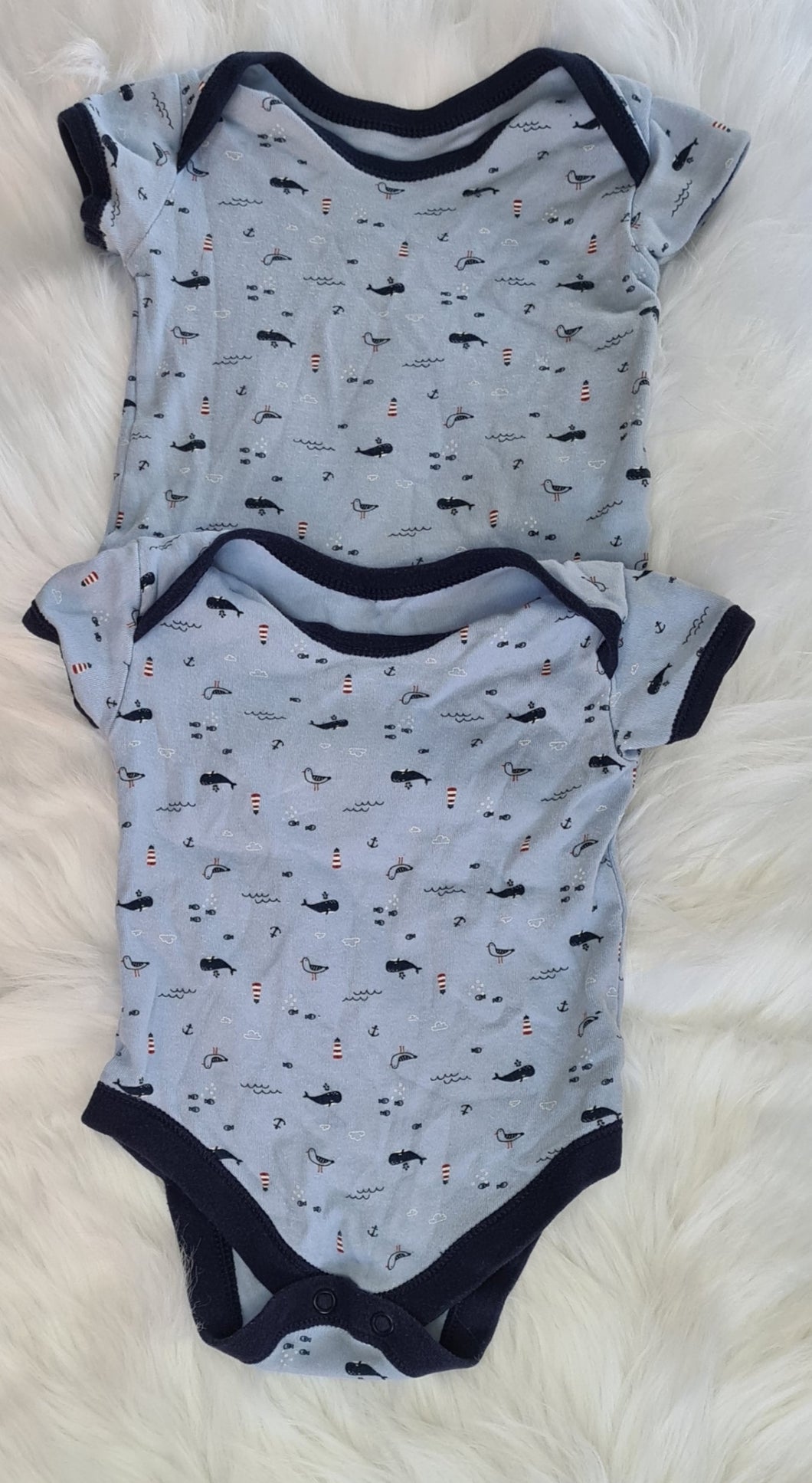 Boys 3-6 Months - 2 Piece Vest Set - Whale and Seagull