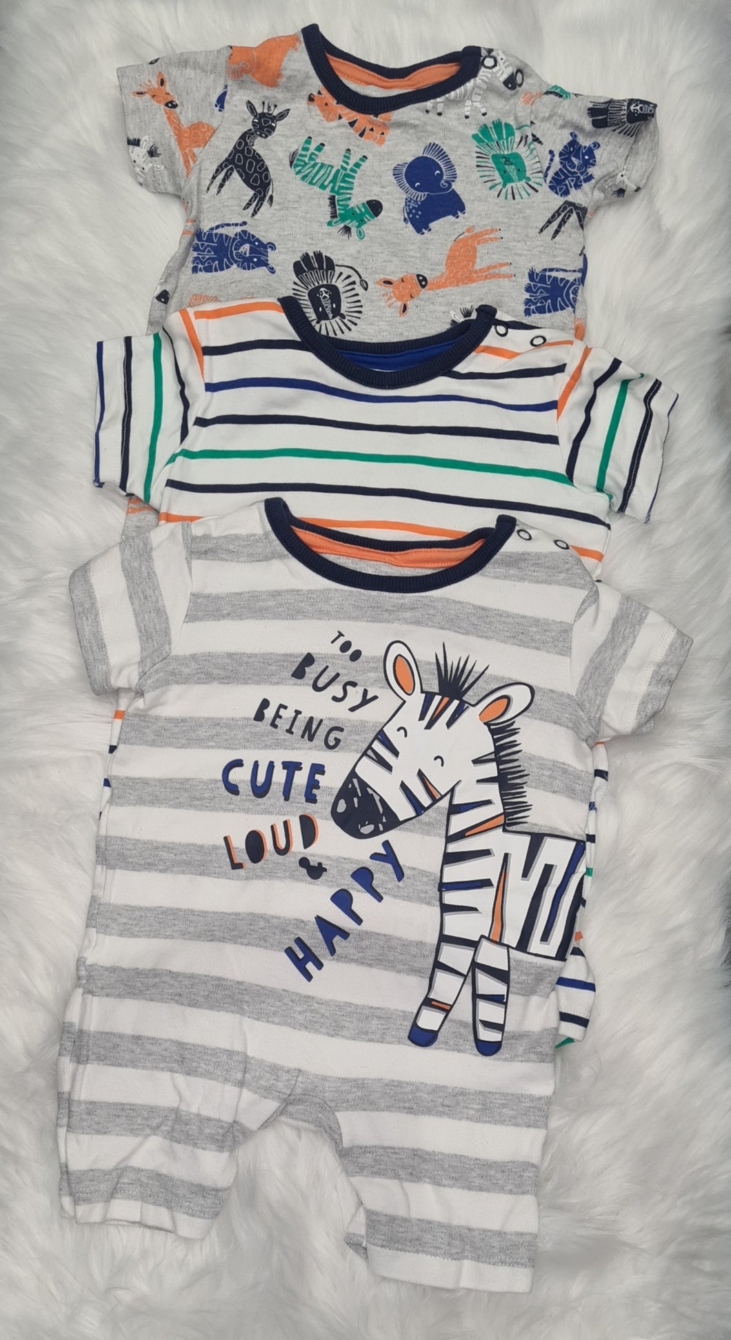 Boys 6-9 Months - 3 Piece Zebra Romper Set