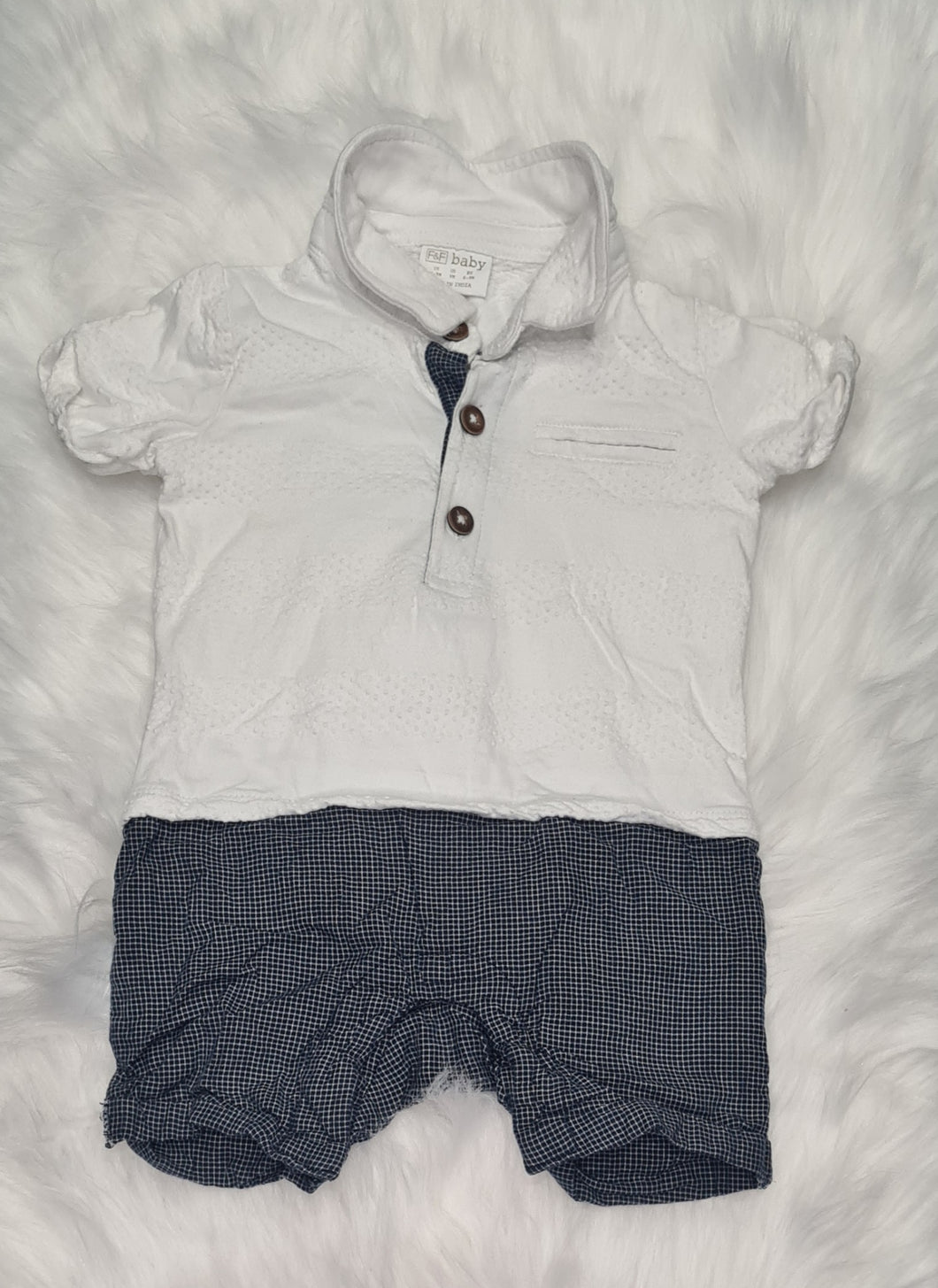 Boys 6-9 Months - Next - Navy and White Polo Romper