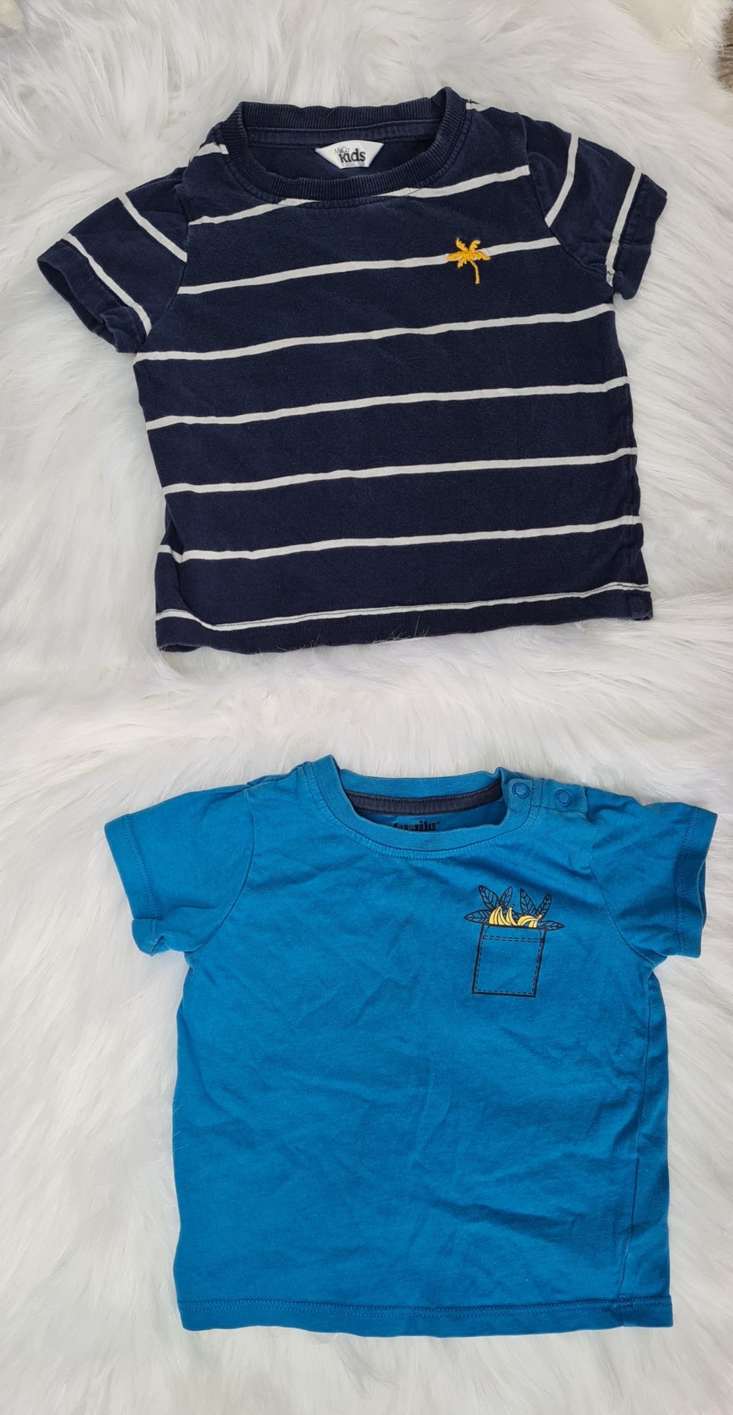 Boys 9-12 Months - Two Set of T-Shirts - Blue and Navy & White
