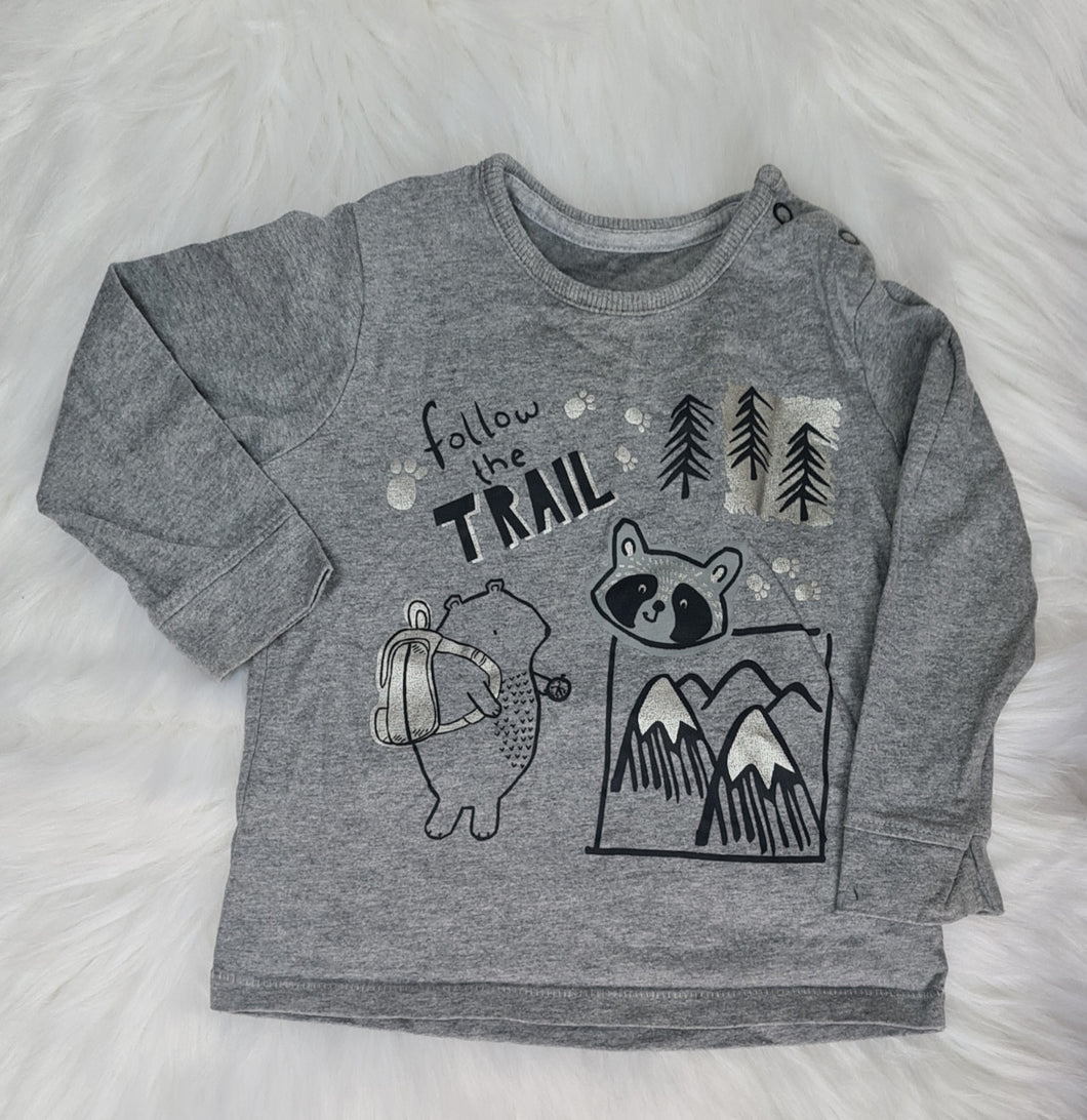 Boys 9-12 Months - Grey T-Shirt - Follow the Trail